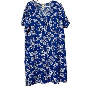 H&M Blue & White Floral Shift Dress Size Medium Linen Blend